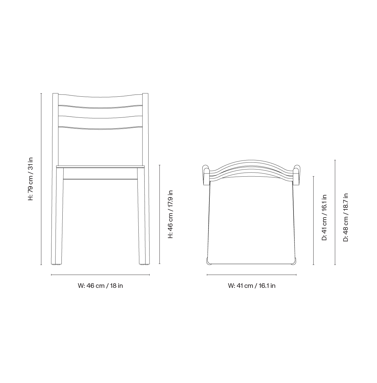 Dimension drawing for Boda Dining Chair - Dark Stained Beech