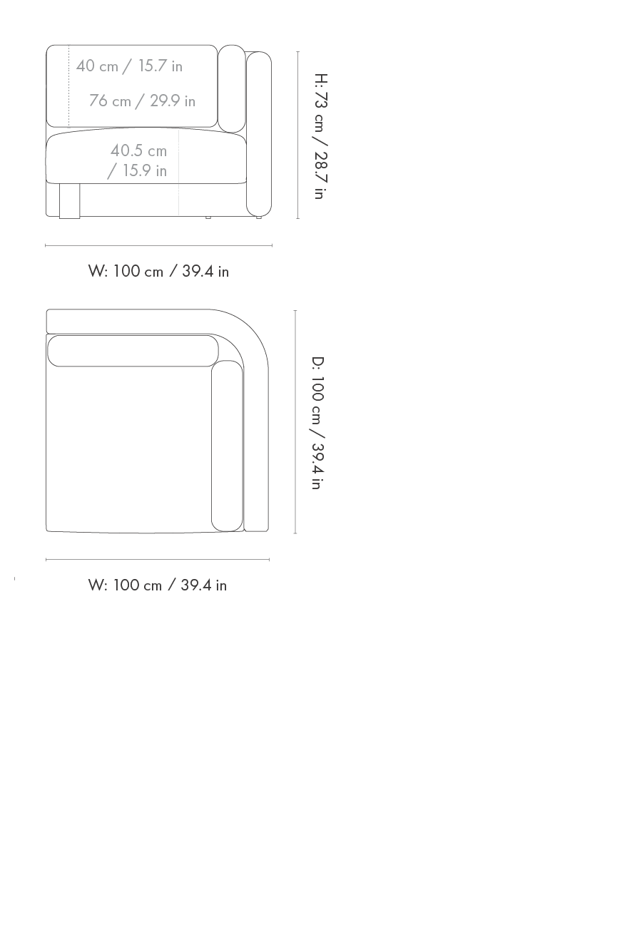 Dimension drawing for Dase Sofa Corner - Soft Bouclé - Off-white/Sand