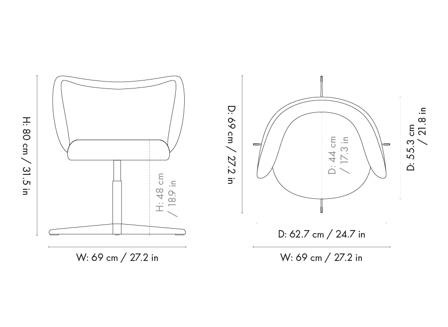Dimension drawing for Rico Dining Chair - Swivel - Louisiana - Sand/Black