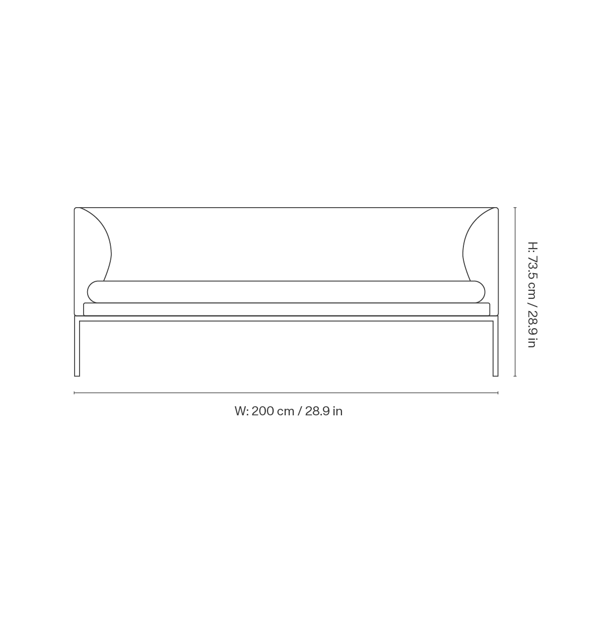 Dimension drawing for Turn Sofa 3-seater - Cotton Linen - Natural