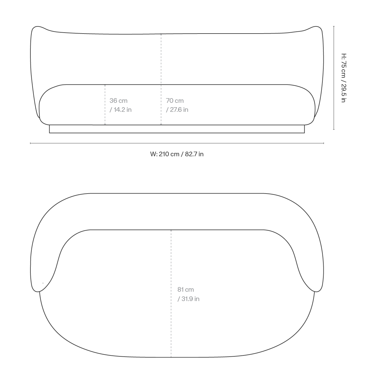 Dimension drawing for Rico Lounger Sofa - Main Line Flax - Sand