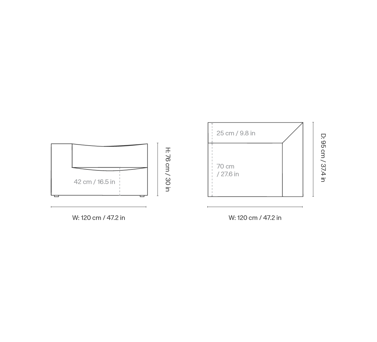 Dimension drawing for Catena Sofa Armrest Right S401 - Louisiana - Sand/Off-White
