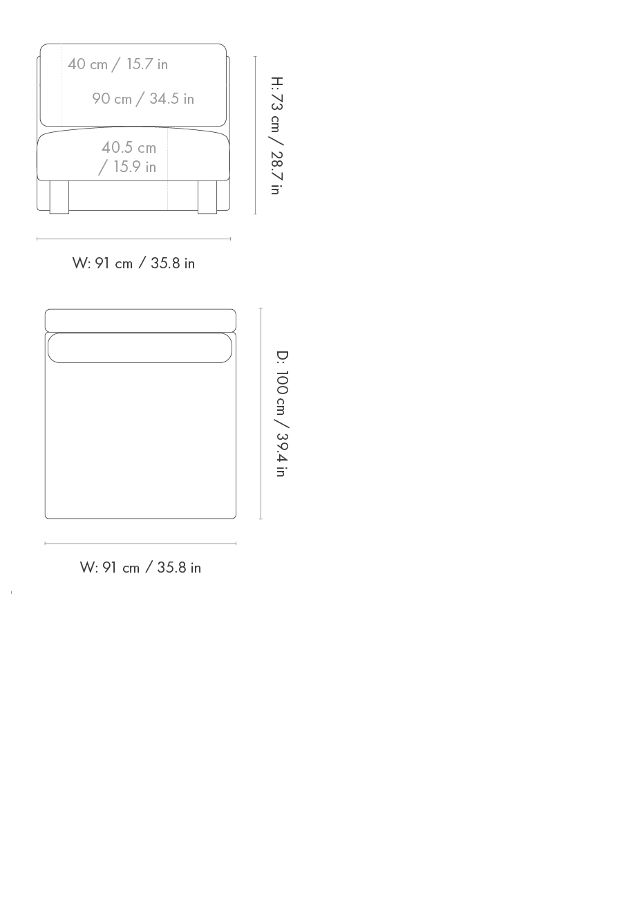 Dimension drawing for Dase Sofa Center - Rich Velvet - Pine