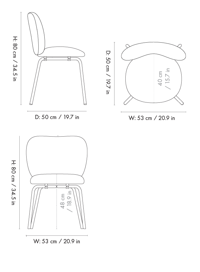 Dimension drawing for Rico Chair - Black - Bouclé - Off-white
