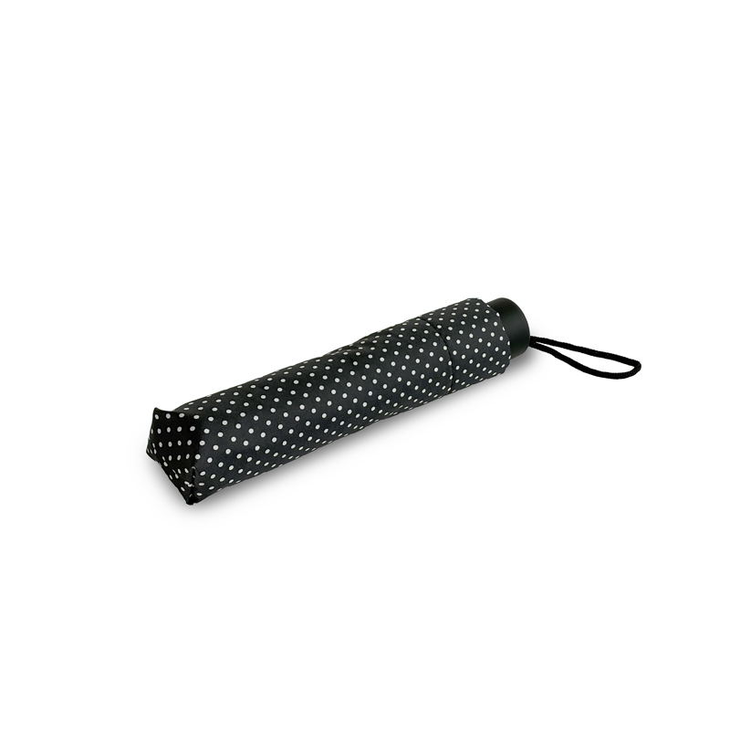 Aries Travel Paraply Regular Sort M. Hvide prikker