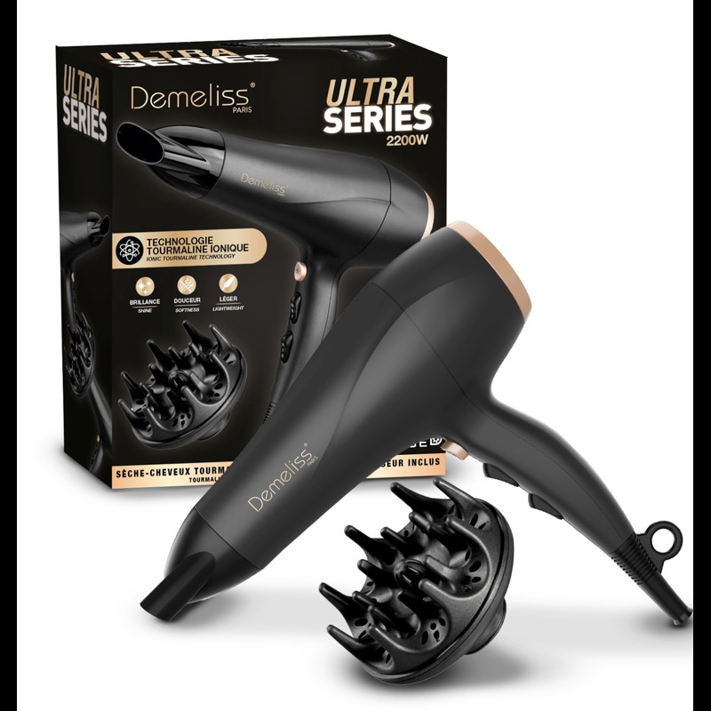 Demeliss Hårtørrer Ultra Series Sort 1