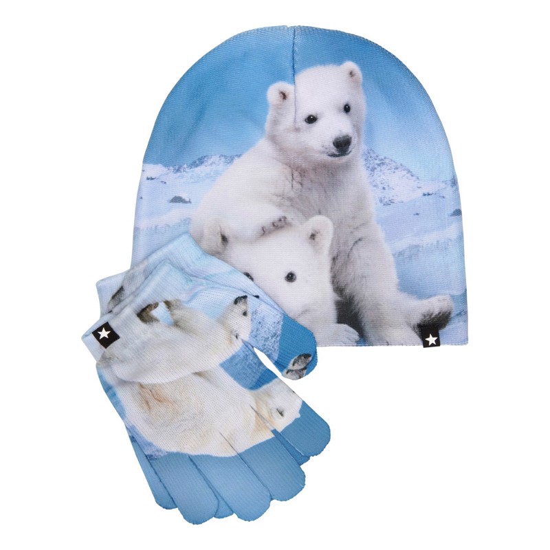 Molo Hue/hanske sæt Kaya Blå/hvid Str S/M