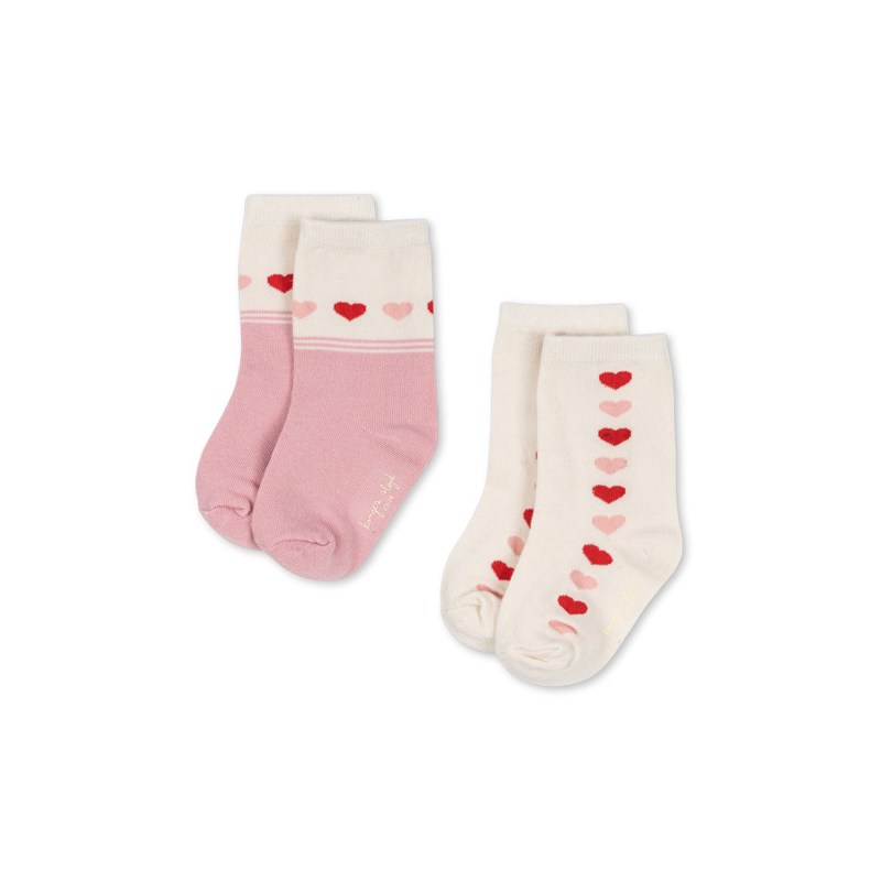 Konges Sløjd Strumpor Jaquard 2-Pack Heart Rosa Str. 29-32
