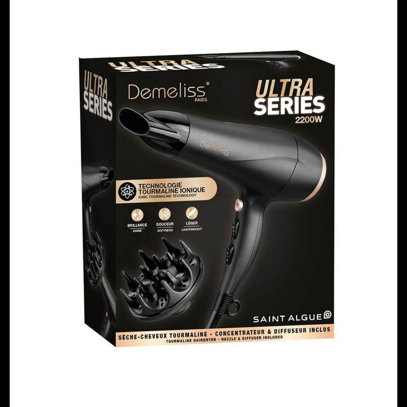 Demeliss Hårtørrer Ultra Series Sort 6